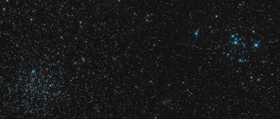 <h5>Two young star clusters (M46, M47) and two dying stars</h5>